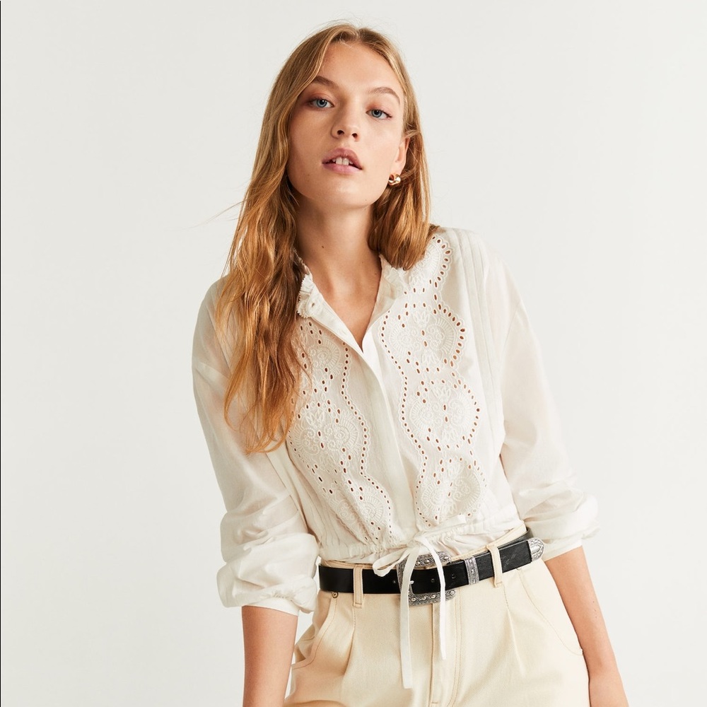 Mango embroidered blouse in white